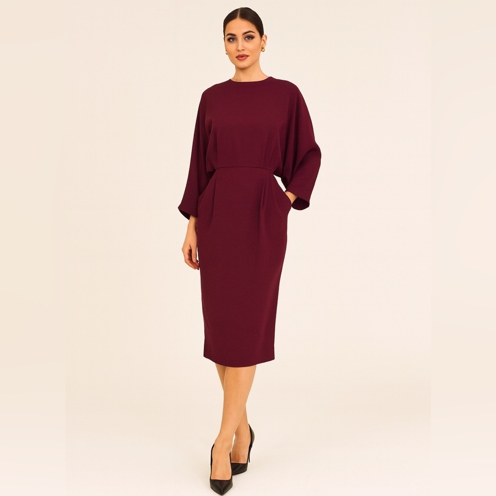 & Other Stories burgundy open back midi dress dolman sleeve style